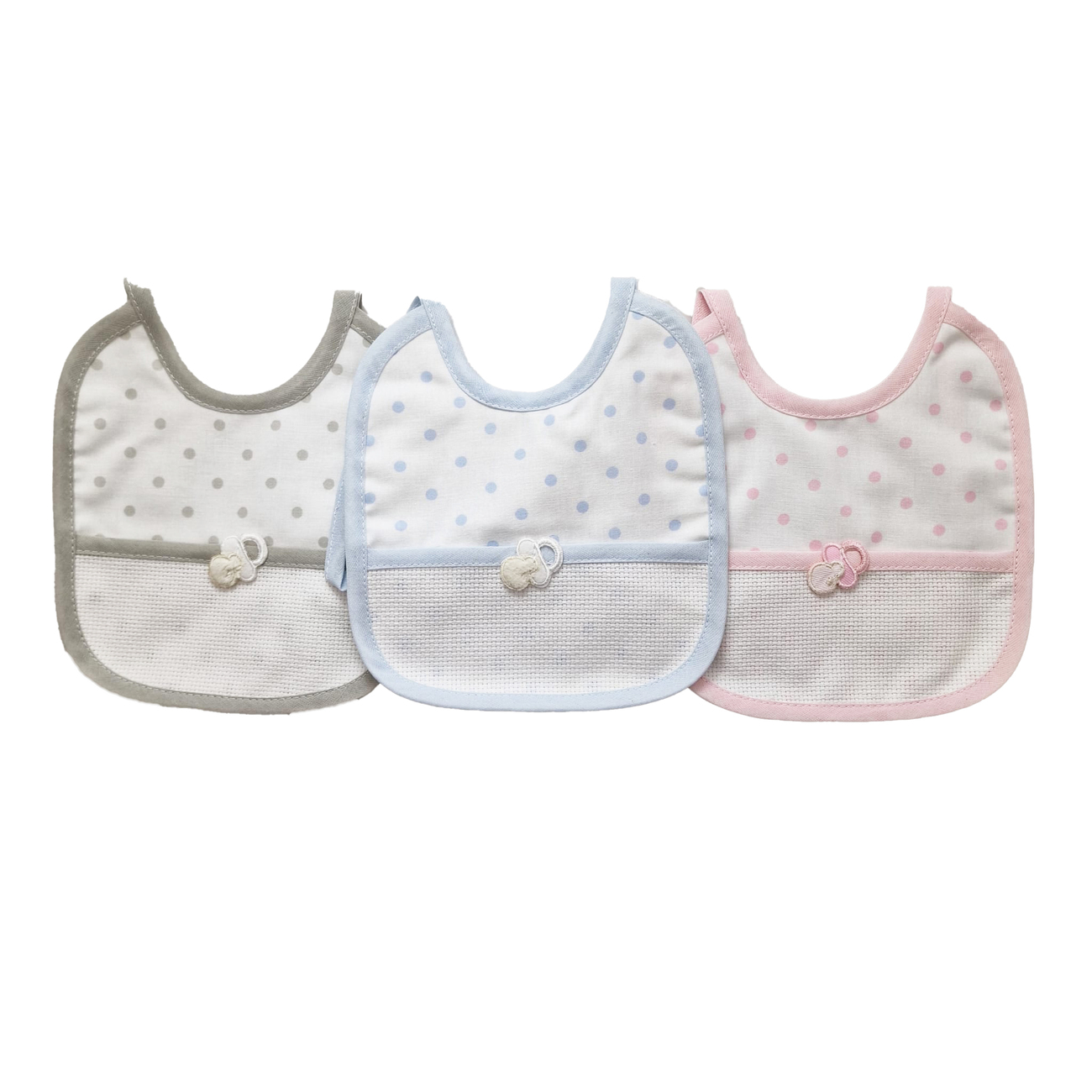 Bavaglini in tela pois con ricamo